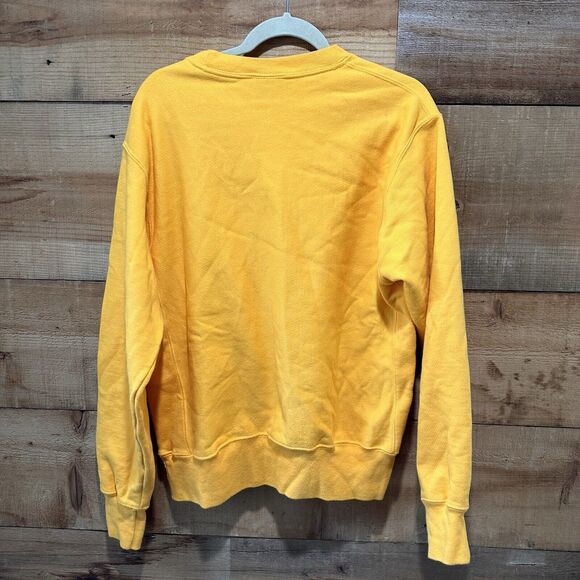Champion Crew Neck Reverse Weave Sweatshirt Big Spell Out Velvet Logo M GOLD - Picture 7 of 9